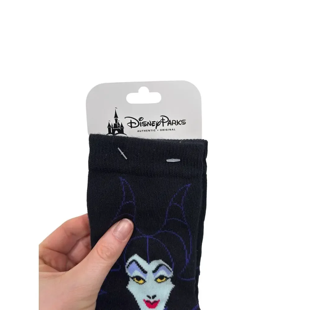 Disney Parks Crew Socks Adult One Size Black Maleficent Green Flame Graphic NWT
